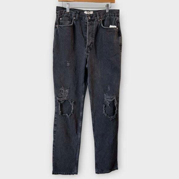 We The Free The Lasso Button Fly Straight Distressed Denim Jeans Wash Black NWT - Picture 1 of 9